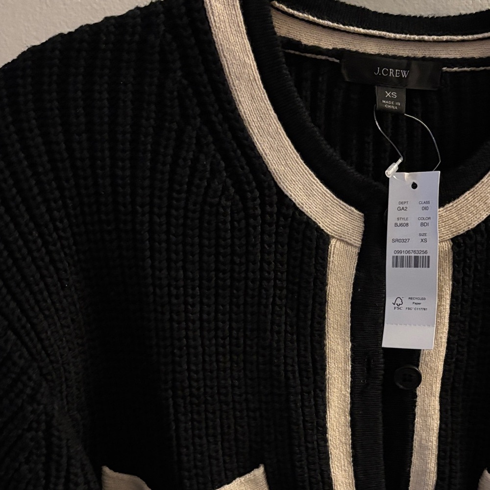 J. Crew Black Cardigan with Cream Trim - Picture 2 of 4